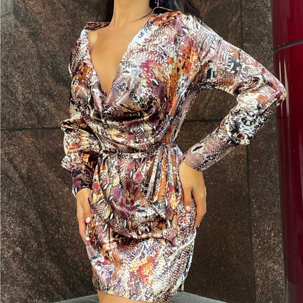 Brown Snakeskin Print Mini Dress